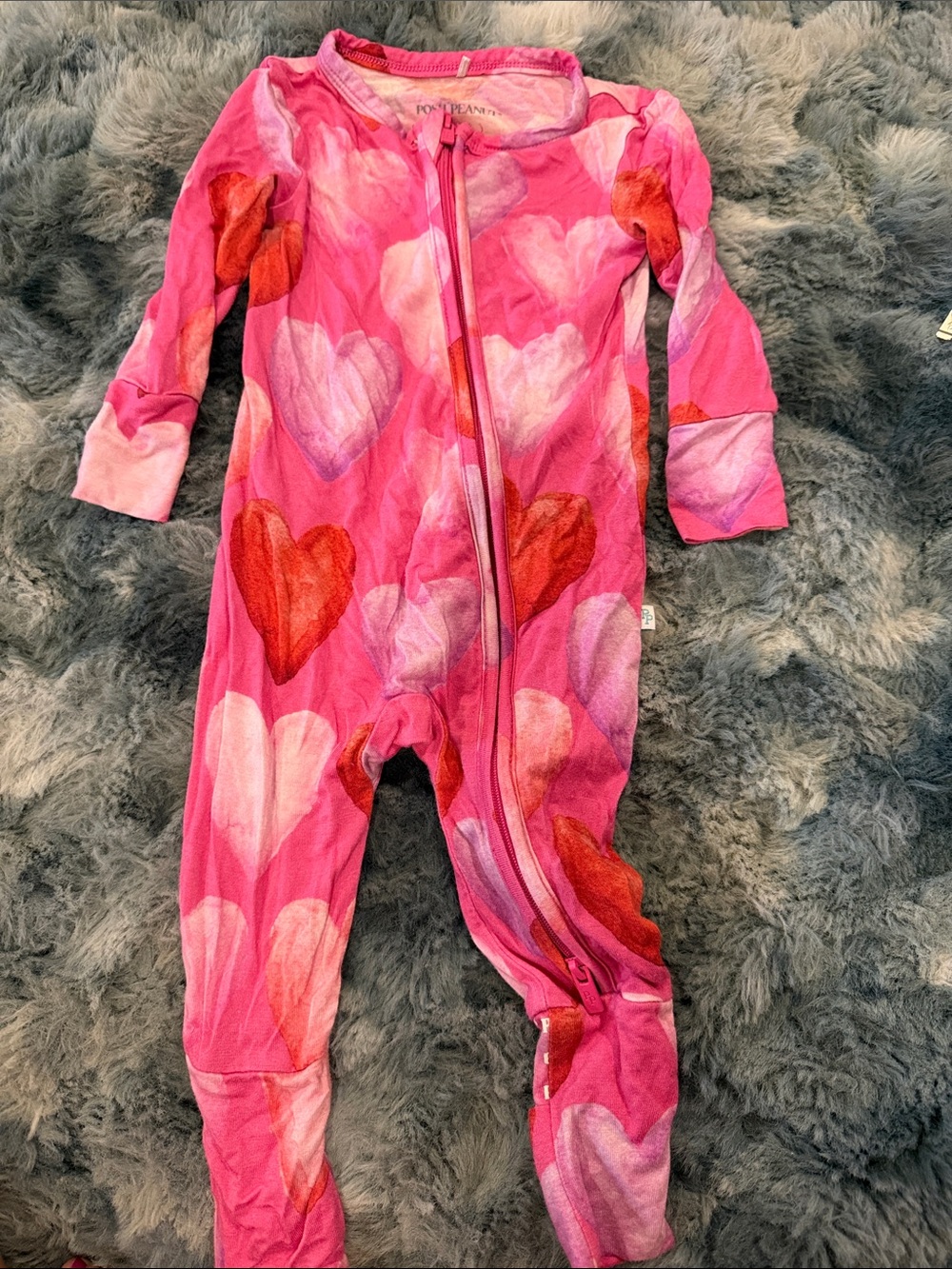Posh Peanut Pink and Red Heart-Print Kids Footie
